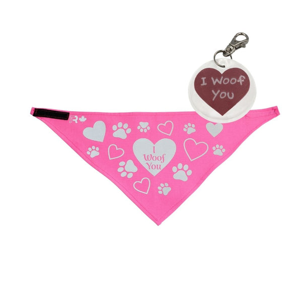 Hi-Vis Dog Reflective Bandana | Hearts "I Woof You"